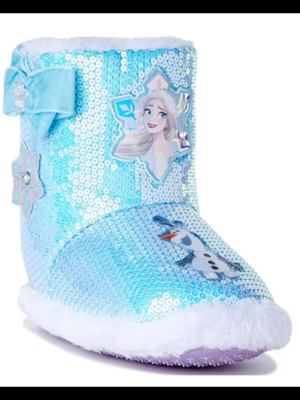 Kids Light Blue Sequin Character Plush Slipper Boot